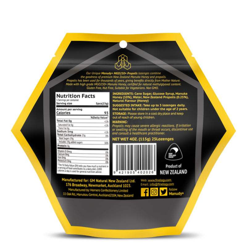 MANUDY+ Manuka Honey Lozenges- Propolis Flavour