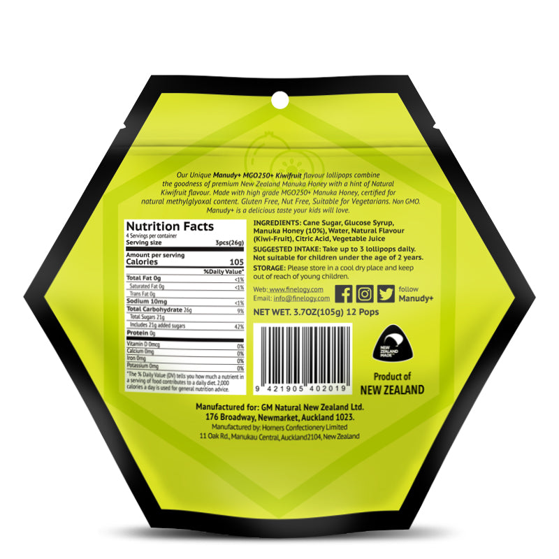MANUDY+ Manuka Honey Lollipop- Kiwi Flavour