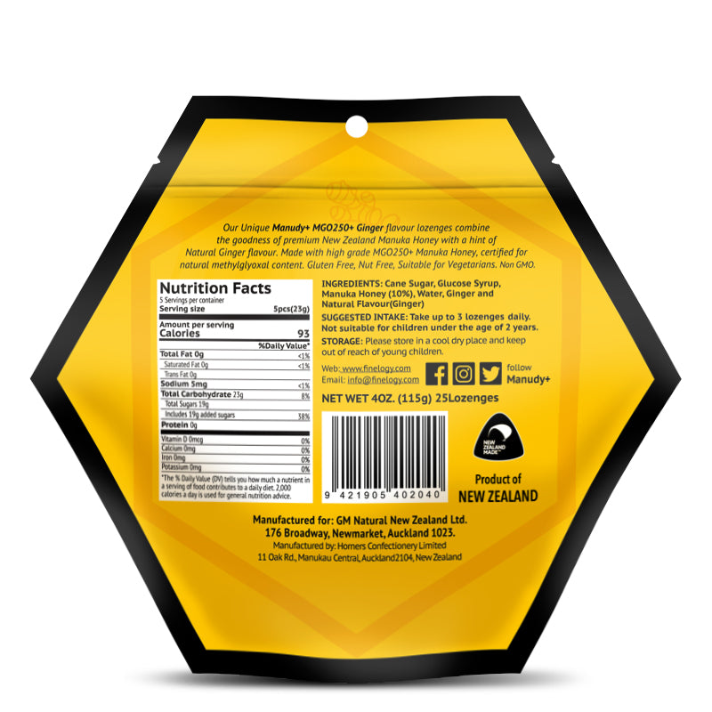 MANUDY+ Manuka Honey Lozenges- Ginger Flavour